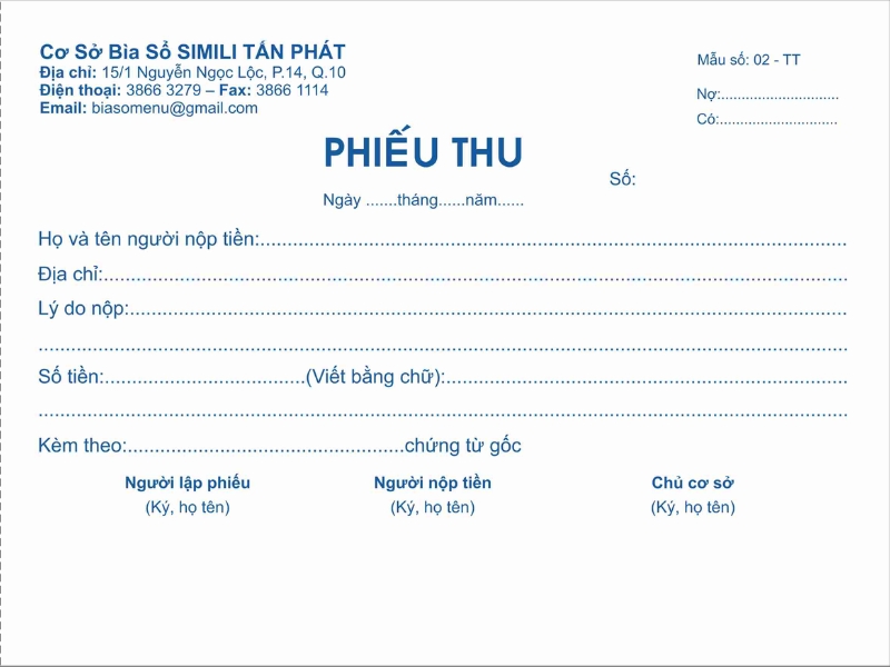 Dịch vụ in phiếu thu giá rẻ, chất lượng, thiết kế miễn phí